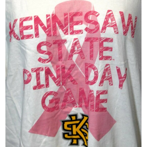 NWT Adidas KSU Kennesaw State White T shirt Pink Day Game Womens L Men Unisex - Picture 2 of 10